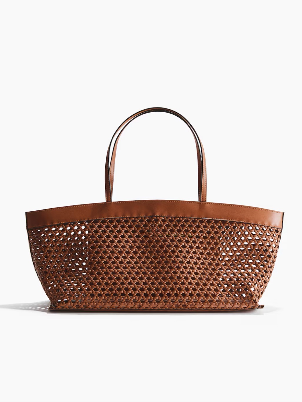 H&M Lattice Weave Shopper Tote Bag In Light Brown Nwt